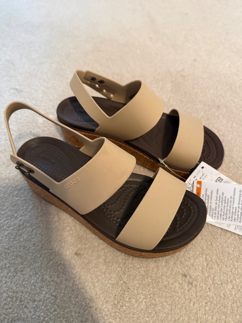 CROCS Women's Tan Dual-Strap Wedge Sandal